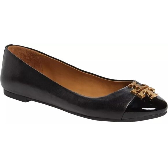 Tory Burch 'Everly' Cap-Toe Leather Ballet Flats 6.5 black *worn only once* EUC - Picture 1 of 7
